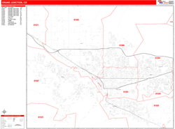 Grand Junction Wall Map Zip Code Red Line Style 2024